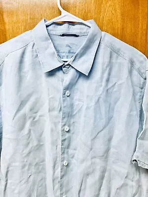 Tommy Bahama Relax Men’s XXL Light Blue Linen Button Down Shirt Short Sleeve • $21
