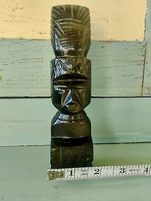 Vintage Tiki Aztec Mayan Polynesian Carved Obsidian Gold Sheen Stone Statue  • $34.50