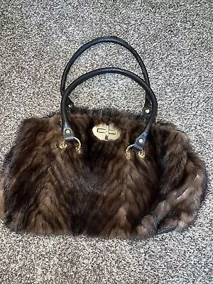 Paolo Masi Mink Fur Purse Handbag Shoulder Bag Made In Italy Leather Brown • $199.99