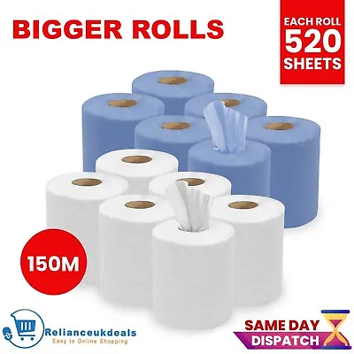 Blue Rolls Centrefeed 2Ply X 150m Embossed Hand Paper Tissue White Kitchen Wipes • £15.99