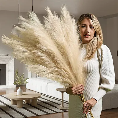 3/6x Artificial Pampas Grass Large Dried Flowers Bouquet Fluffy Tall Reed Bunch • £8.91