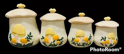 Vintage Retro Set Of 4 Arnels Ceramic Mushroom Canisters Jars W/ Lids 1970s • $70