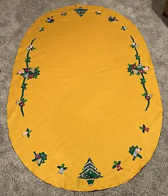 Vintage Sequins Felt Christmas Tree Fruit Tablecloth Hand Made **Exquisite** • $50