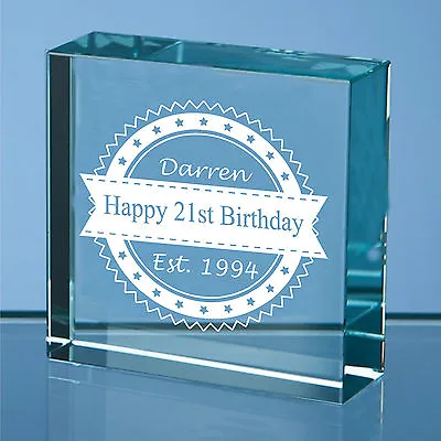 Personalised Engraved Glass Block Birthday Gift 70th 75th 65th Birthday Gift • £10.99
