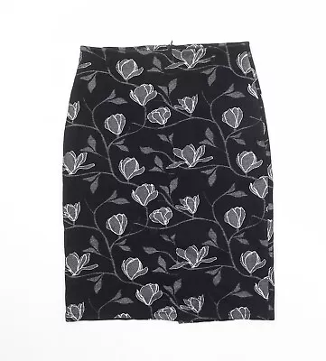 Laura Ashley Womens Black Floral Cotton A-Line Skirt Size 10 Zip • £9