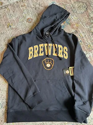 NWT 47 Brand Milwaukee Brewers Blue Yellow Stitched Varsity Hoodie Sweatshirt Lg • $39.90