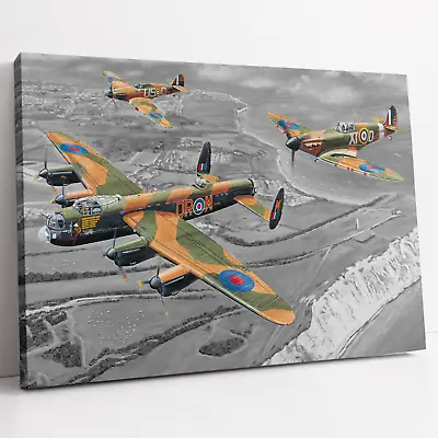 £35.99 • Buy Lancaster Spitfire Hurricane BATTLE OF BRITAIN Canvas Print Wall Art Picture
