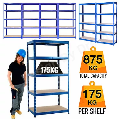 5 Tier Blue Metal Deep Wide Garage Shelves Shelving Racking Storage Adjustable • £22.20