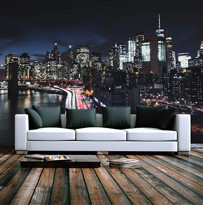 New York City Night View Building Wallpaper Mural Photo Home Room Poster Decor • £15.99