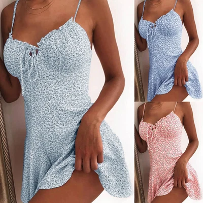 $14.72 • Buy Womens Summer Boho Floral Mini Dress Ladies V Neck Strappy Bodycon Sundress US