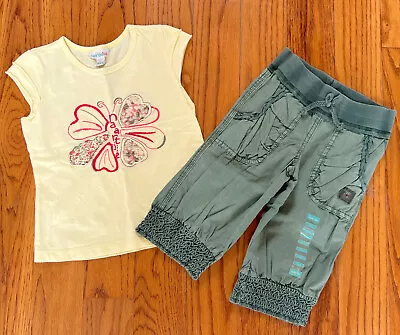 NWT EUC Naartjie Embroidered Top Cargo Capris Outfit Size 4 (top) And 3 (capris) • $24.99
