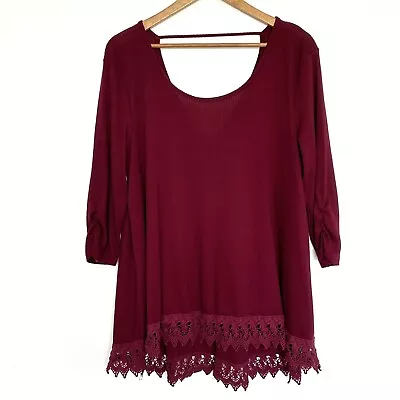 Maurices Shirt Womens XL Burgundy Red 3/4 Sleeve Round Neck Pullover Blouse Top • $5.95