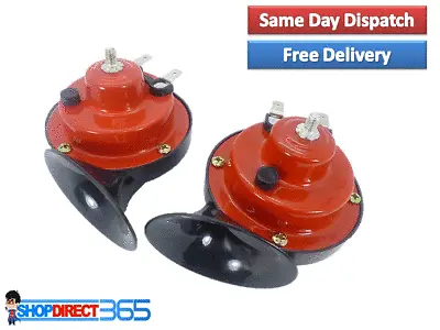 2 X 12V LOUD AIR HORN SET DUAL TONE CAR BIKE VAN BOAT SIREN TWIN PAIR HORNS NEW • £6.99