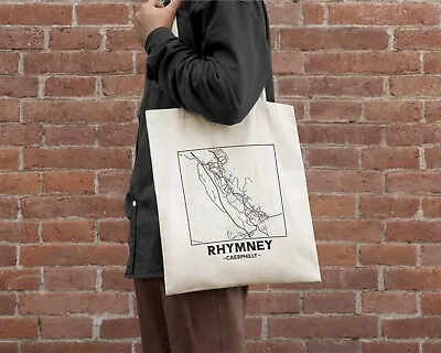 £9.49 • Buy Rhymney, Caerphilly, Wales Town Map Cotton Shopper Tote Bag