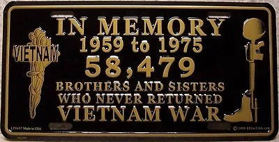 Aluminum Military License Plate In Memory Of Vietnam 58479 Killed In Action NEW • $17.50