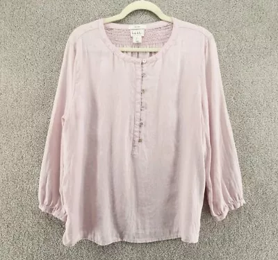 Nicole Miller Womens Top L Pink 100% Linen Peasant  Granny Core Coastal Grandma • $22