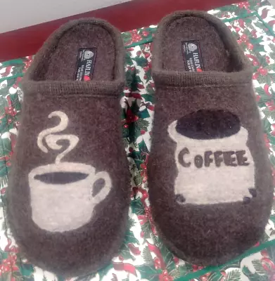 Haflinger Womens Brown Clog Coffee Design Pure Wool Mule Slippers EUR 40 US 9 • £54.81