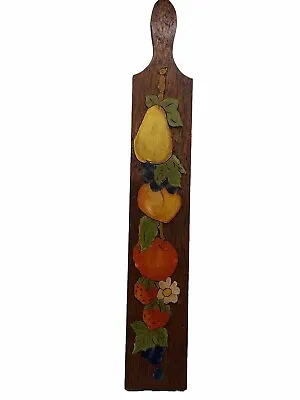 Vintage Hand Painted Fruit Wood Kitchen Wall Art Decor Plaque Cottage Core MCM • $36.99