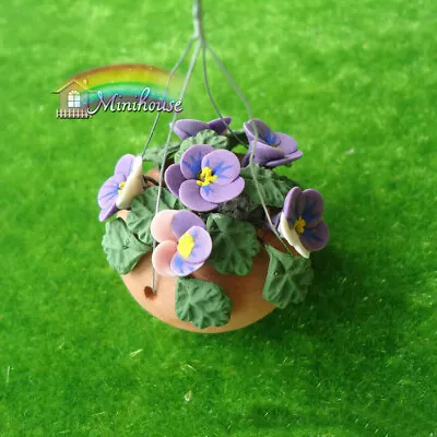 1:6 Dollhouse Miniatures Air Dried Clay Purple Hanging Flowers Plant Accessory • $4.98