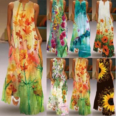 £10.25 • Buy Plus Size Womens Holiday Boho Maxi Dress Ladies Summer Beach Kaftan Long Dresses