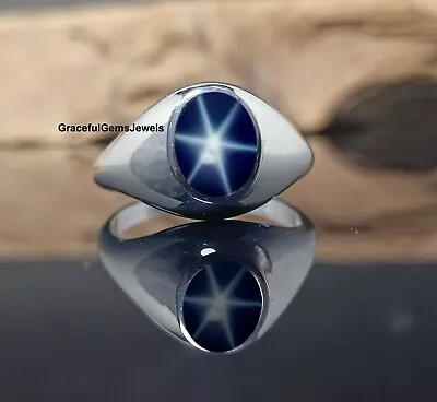 Lindy Star Sapphire Gemstone Ring For Men 925 Sterling Silver Band Wedding Ring • $48