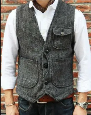 £23.99 • Buy Retro Mens Business Formal Slim Sleeveless Wool Blend Casual Vest Waistcoat Coat