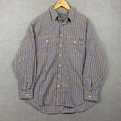 RM Williams Stockyard Shirt Mens XL Blue White Brown Striped Relaxed Fit • $39.95