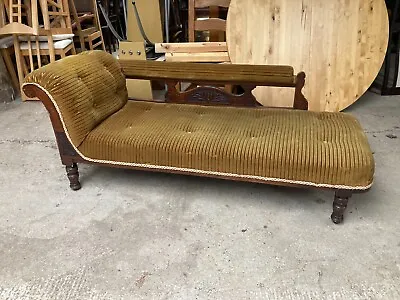 Vintage Antique Brown Wood Ornate Frame Chaise Longue Sofa Brown Pattern Fabric • £399.99