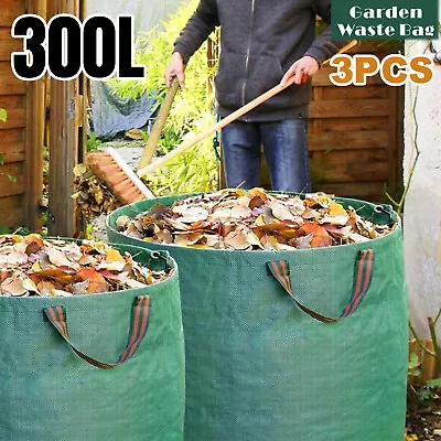 3x Heavy Duty 300L Reusable Garden Waste Bags With Handle Waterproof Refuse Sack • £13.99