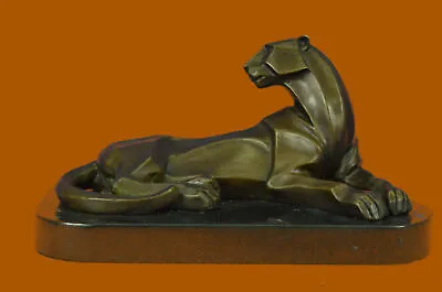 Handcrafted Henry Moore Mountain Lion Bronze Sculpture Marble Base Figurine Sale • $349