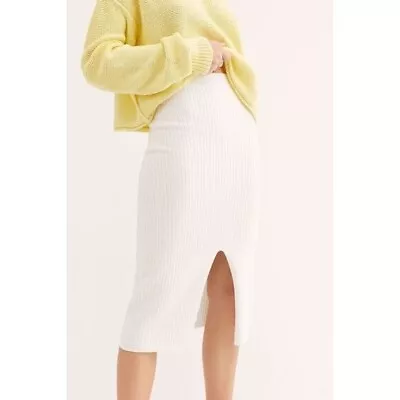 Free People Skyline White Ribbed Midi Skirt Size S • $25