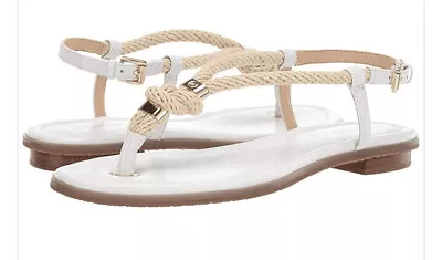 New Michael Kors Holly Flat Thong Sandals Shoes Rope White Leather 40T5HOFA1l  • $89.99