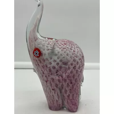 Murano Italy Hand Blown Art Glass Pink Elephant Trunk Up Bullicante • $35