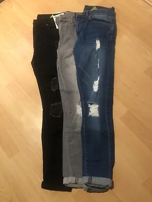 Mens Ze Enzo Stretch Skinny Denim Black Grey Ripped Jeans W30 Short X3 Bundle • £35