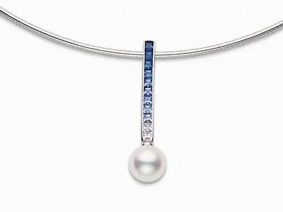 Mikimoto Blue Sapphire & Akoya Pearl Ocean Necklace In 18k White Gold • $2495