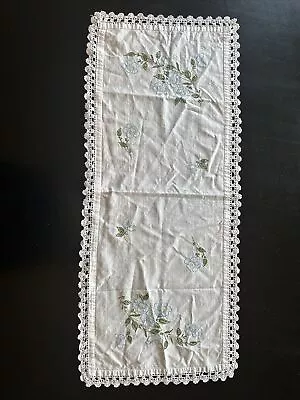 Embroidered Vintage Table Runner Dresser Scarf Floral Retro Crochet Spring • $14.25