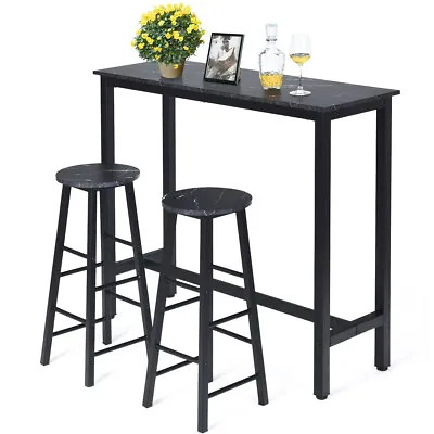 $189.90 • Buy Dining Table Stools Set High Bar Table Set Metal Kitchen Cafe Pub Bar Desk 3PCS