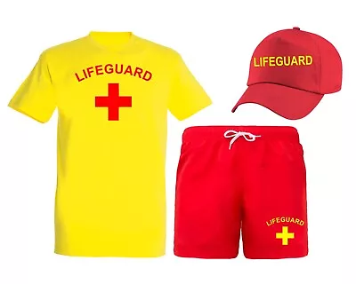 Lifeguard Mens Fancy Dress Costume T-shirts + Shorts + Cap • £24.95