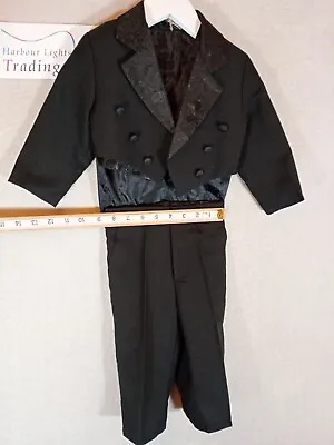 Suit Boys 3 Piece Tux Tuxedo Black Jacket/Trousers/Waistcoat Black Wedding Smart • £12.99