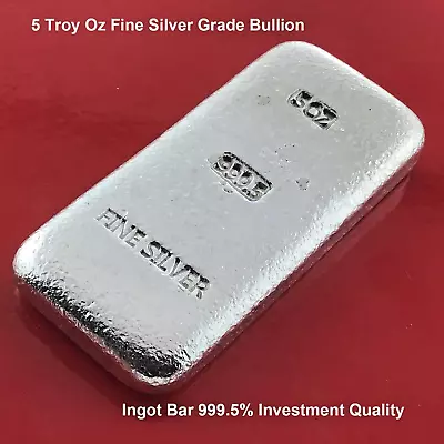 5 Oz 999.5 Fine Grade Silver Bullion Investor Quality Ingot Bar Hand Poured • $284.95