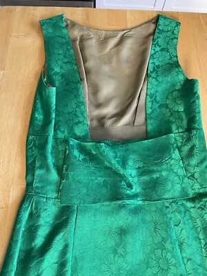 VTG 1950's Jan Sue Of Calif Kelly Green Brocade Wiggle Dress Open Back Small 32 • $35