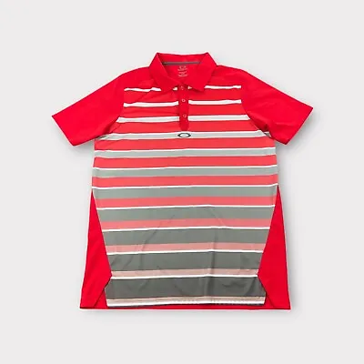 Oakley Hydrolix Performance Golf Polo Stripes Shirt Mens Large Red Tennis K10 • $19.25