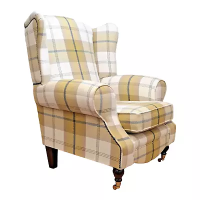 Wing Back Queen Anne Cottage Chair  Balmoral Ochre ( Mustard/Grey) Tartan   • £479