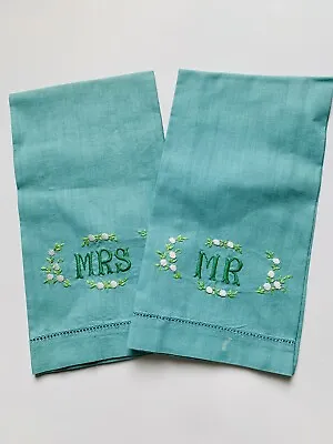 2 Vintage Linen Tea Or Fingertip Towels ~ Mr. & Mrs. • $5.25