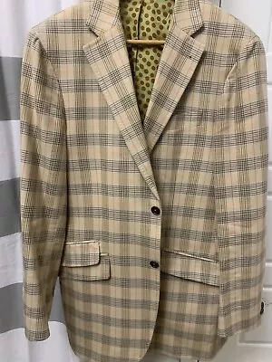 KUHLMAN Men’s Plaid Beige Tan Brown Orange Blazer Suit Jacket 40 US 50 EU Long • $59.50