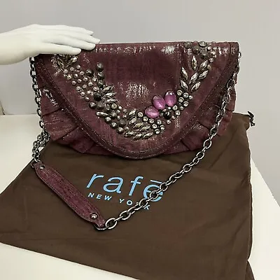 RAFE New York Leather Crystal Purse Metallic Wet Look Burgundy Pink Stones NWOT • $81.70