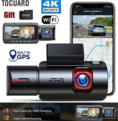 $168.99 • Buy TOGUARD WIFI 4K Dual GPS Dash Cam Front And Inside Night Vision Car Camera Taxi