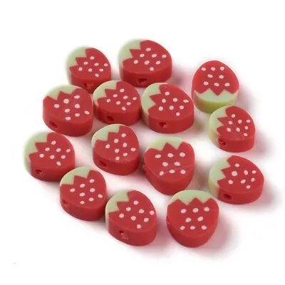 £3.45 • Buy Polymer Clay RED STRAWBERRY Fruit Novelty Beads Cute Kitsch 50pcs