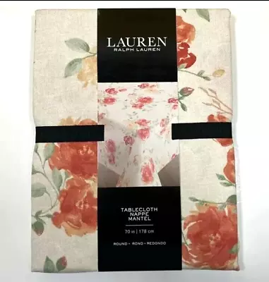 Ralph Lauren Round Tablecloth 70in 178cm Ecru Floral 100% Cotton BNWT • £22