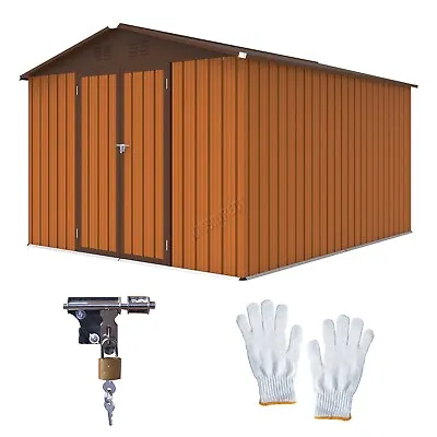 £389.99 • Buy 10X8FT Metal Garden Shed Apex Roof W/ Free Foundation Base Storage House Coffee